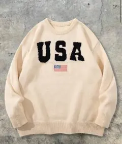 USA刺繍クリーム色セーター JP-S