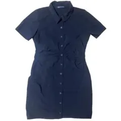 【美品⭐︎ZARA】ギャザーディテールシャツワンピース 半袖 ブラック Lサイズ