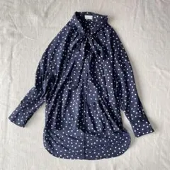 Sono ネイビー ドット　リボンボウタイシャツ　サイズ1