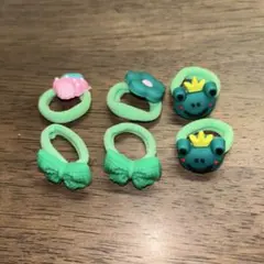 ヘアゴム 子供用 緑系統 いちご お花 カエル リボン 6点まとめ売り