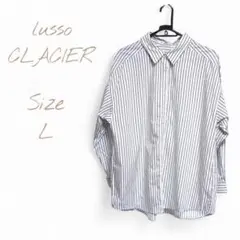 lusso CLACIER ストライプ長袖シャツ Yシャツ 白黒 Lサイズ