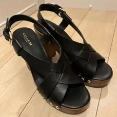 COACH レザー ウッドヒール サンダル ブラックのサムネイル