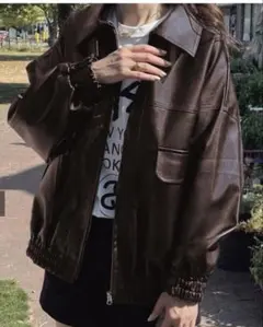 グレイル　襟2Wayオーバーサイズレザーブルゾン[ze863]