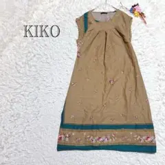 キコ　ノースリーブワンピース　ロング　花柄　ベージュ　M相当　ナチュラル
