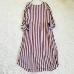 KBF シャツワンピース ロングワンピース ストライプ コットン リネン