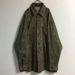 90s 日本製 古着 ペイズリー柄 デザインシャツ メンズ 緑系 ベージュ 赤