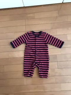 赤と黒のストライプロンパース 60-70cm