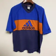 adidas アディダス Tシャツ ブルー×オレンジ L相当