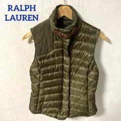 【美品】ラルフローレン ダウンベスト 牛革　チンストラップ オリーブグリーン