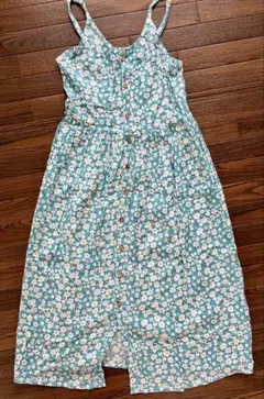 青色花柄キャミソールロングワンピース