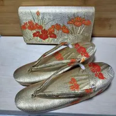 ★新品バッグ抱え、草履（23.5cm）セット 花柄刺繍　ゴールド