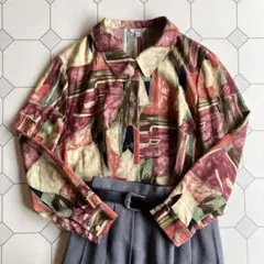 used レトロ 個性的 総柄 ブラウス 古着 ヴィンテージ vintage
