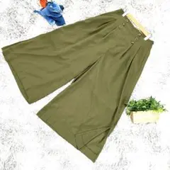 美品 CECIL McBEE ガウチョパンツ M カーキ 無地 薄手きれいめ