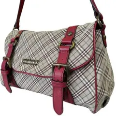 バーバリー ブルーレーベル ショルダーバッグ ノバチェック ロゴ金具 レッド