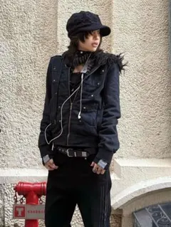 ミリタリースタイル ブラックジャケットy2k