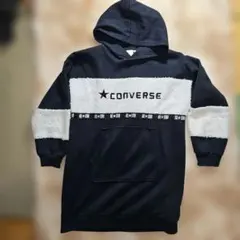 コンバース フード付きパーカー 黒/白 裏起毛 ワンポイント ポリエステル 綿