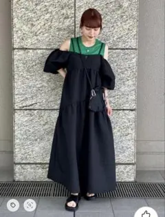 Ray BEAMS パフ スリーブ 2wayワンピース BLACK