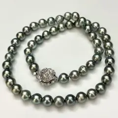 【テリ強】あこや真珠 パールネックレス グリーン 大珠 8.0mm 37.2g