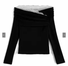 GRL レースドレープオフショルダートップス dk1573 ブラック