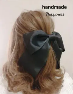 ☆再販!!【黒】ビッグリボン・ヘアゴムまたはバレッタ➥8cm・10cm)