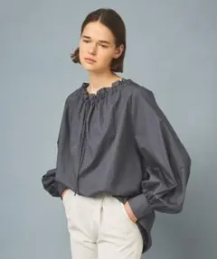 NORCノーク ギャザーフリルブラウス オーバーサイズ　グレー　1