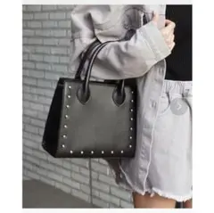 ANAP スタッズ付き黒ハンドバッグ ショルダーバッグ
