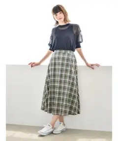 【未使用】KOE　綿100　マドラスチェックロングスカート　紫