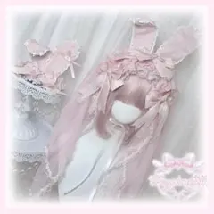 ♡ ヴェール付き ピンクリボン フリルレース うさみみヘッドドレス ♡
