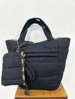 【ボネヴォロンテ】 リバーシブル キルティング トート 中綿 ブラック ボーダー