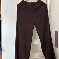 ブラウン リブ編み ワイドパンツ