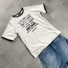 下北沢 shesame リンガーTシャツ メッセージT ライトグレー ネイビーのサムネイル