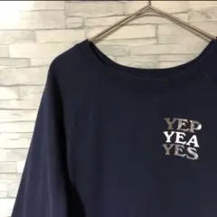 アメリカ古着　オールドネイビー　プリント スウェットトレーナー　ネイビー　S