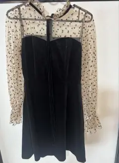 黒 ベルベット シフォン ワンピース