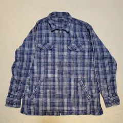 古着 ジップアップ チェック ブルゾン 青系 シャツジャケット