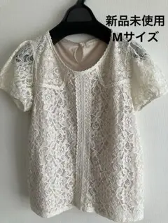 【新品未使用】花柄レース 半袖トップス　 アイボリー　Mサイズのサムネイル