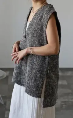 Bonjour Sagan Vネックツイードベスト