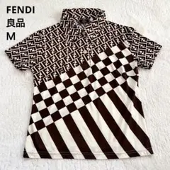 良品✨FENDI ズッカ×ペカン切替ポロシャツ ロゴボタン 茶系 42