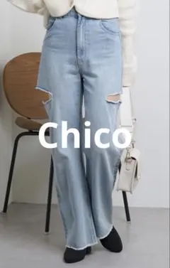 Chico サイドスリットダメージデニムパンツ