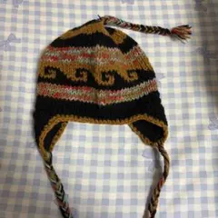 耳あて付き 波模様 ニット帽