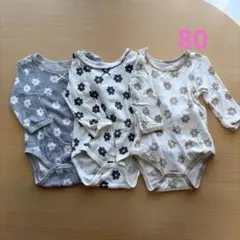 西松屋 ロンパース肌着 長袖 花柄 80 ベビー肌着 3枚セット まとめ売り