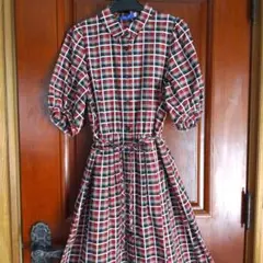 ②【美品】ブルーレーベルクレストブリッジ☆半袖ワンピース☆赤チェック☆38