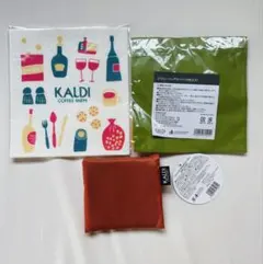 KALDI エコバッグ いきものがたり　ブルー　ふきん　ジッパーバッグ　セット