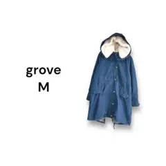 グローブ grove デニムモッズコート【M】ボア インディゴブルー