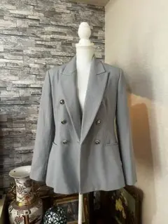 ZARA グレー ダブルブレスト ブレザー Lサイズ