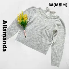 アラマンダ ♪ パールビジュー付き ニット 38(M相当) グレー パフスリーブ