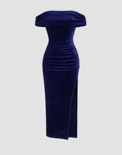 ネイビーオフショルドレス