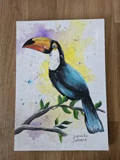 カラフルなクジラの原画 27.3×22cmキャンバス 絵画 現代アート 動物画