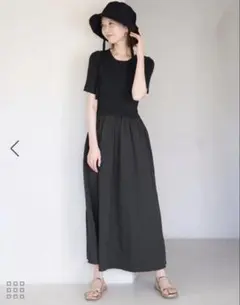 ☆美品ロペピクニック　異素材ロングワンピース　黒38.