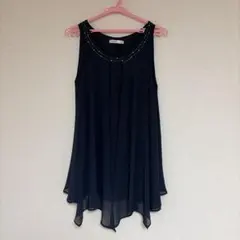 ネイビー ノースリーブ チュニック ビジュー付き