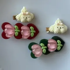 新品　ハンドメイド　ヘアクリップセット　プードルミニクリップ　4点セット